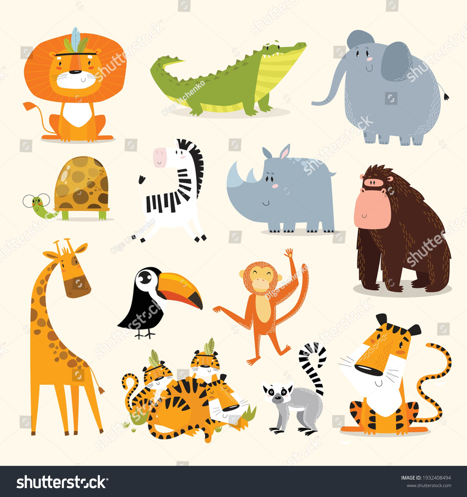 Safari Animals Set Vector Animals Wild Stock Vector (Royalty Free ...