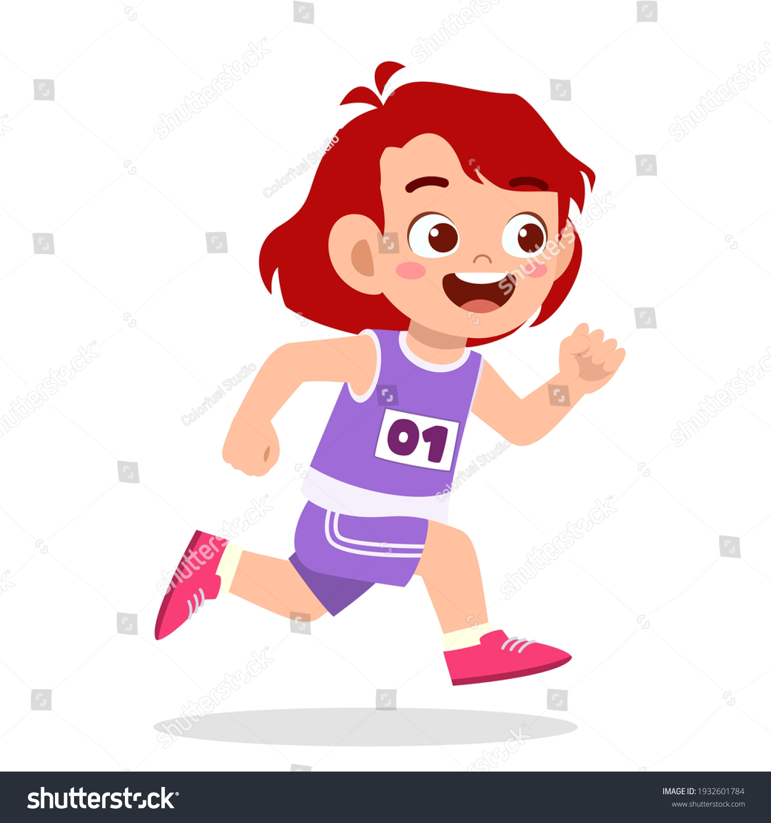 Vektor Stok Happy Cute Little Girl Run Marathon (Tanpa Royalti ...