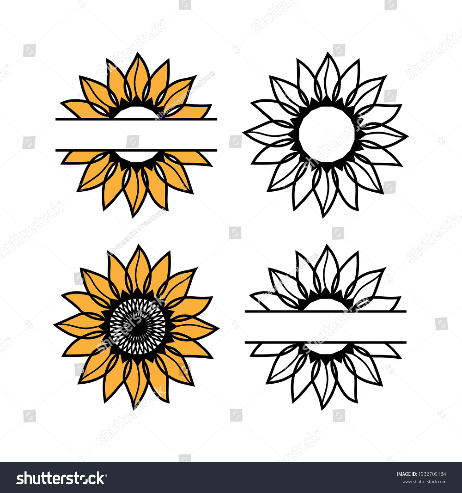 Monograma De Girasol Conjunto En Color Vector De Stock Libre De Regalías 1932709184 0174