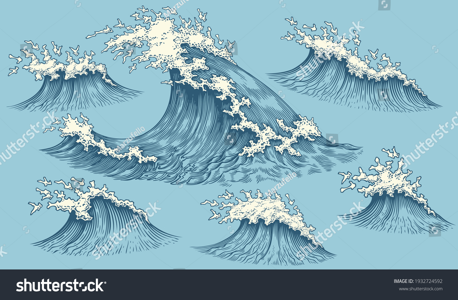 Sea Waves Design Set Art Detailed Stock Vector (Royalty Free ...