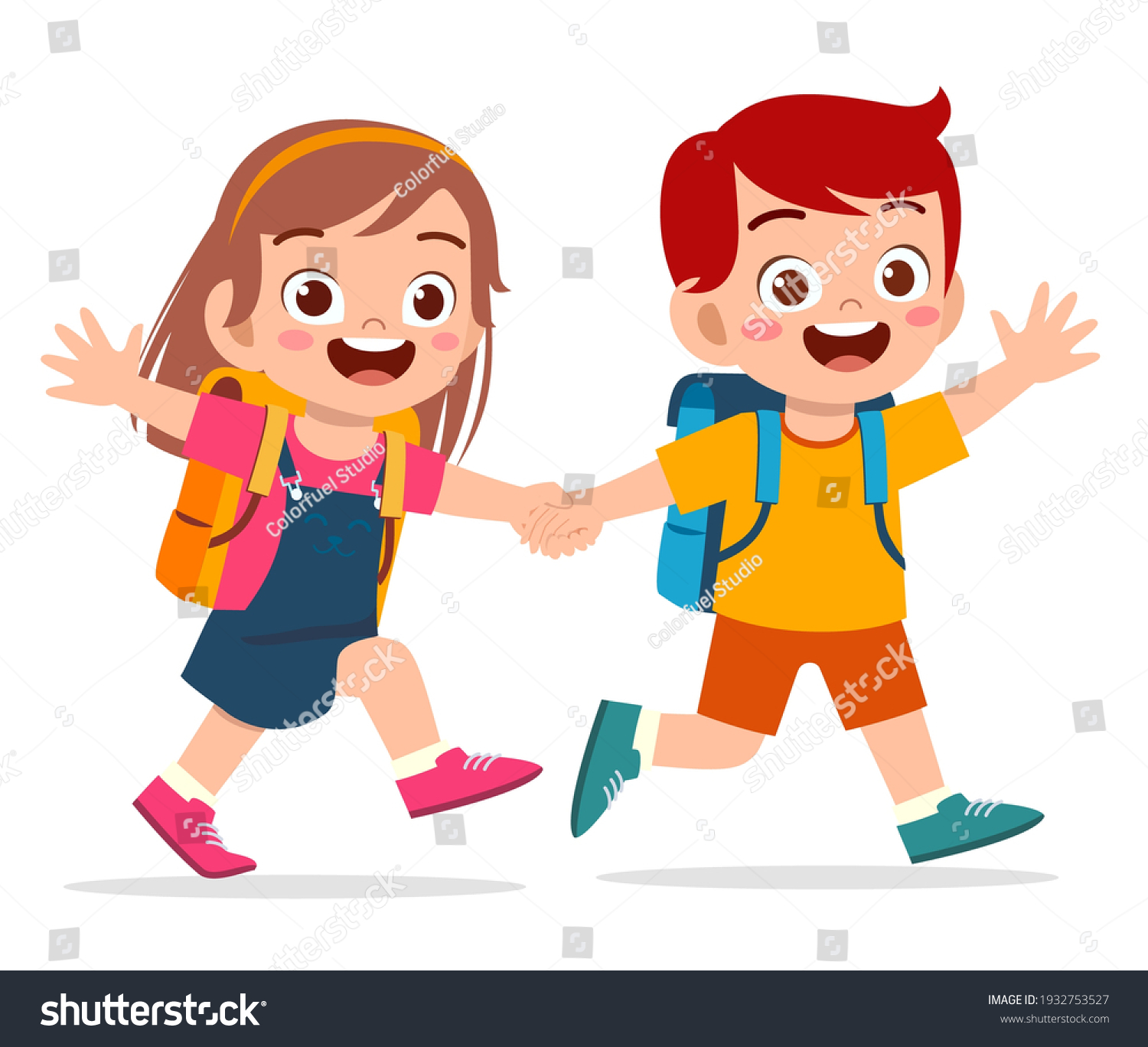 Cute Kid Boy Girl Holding Hand Stock Vector (Royalty Free) 1932753527 ...