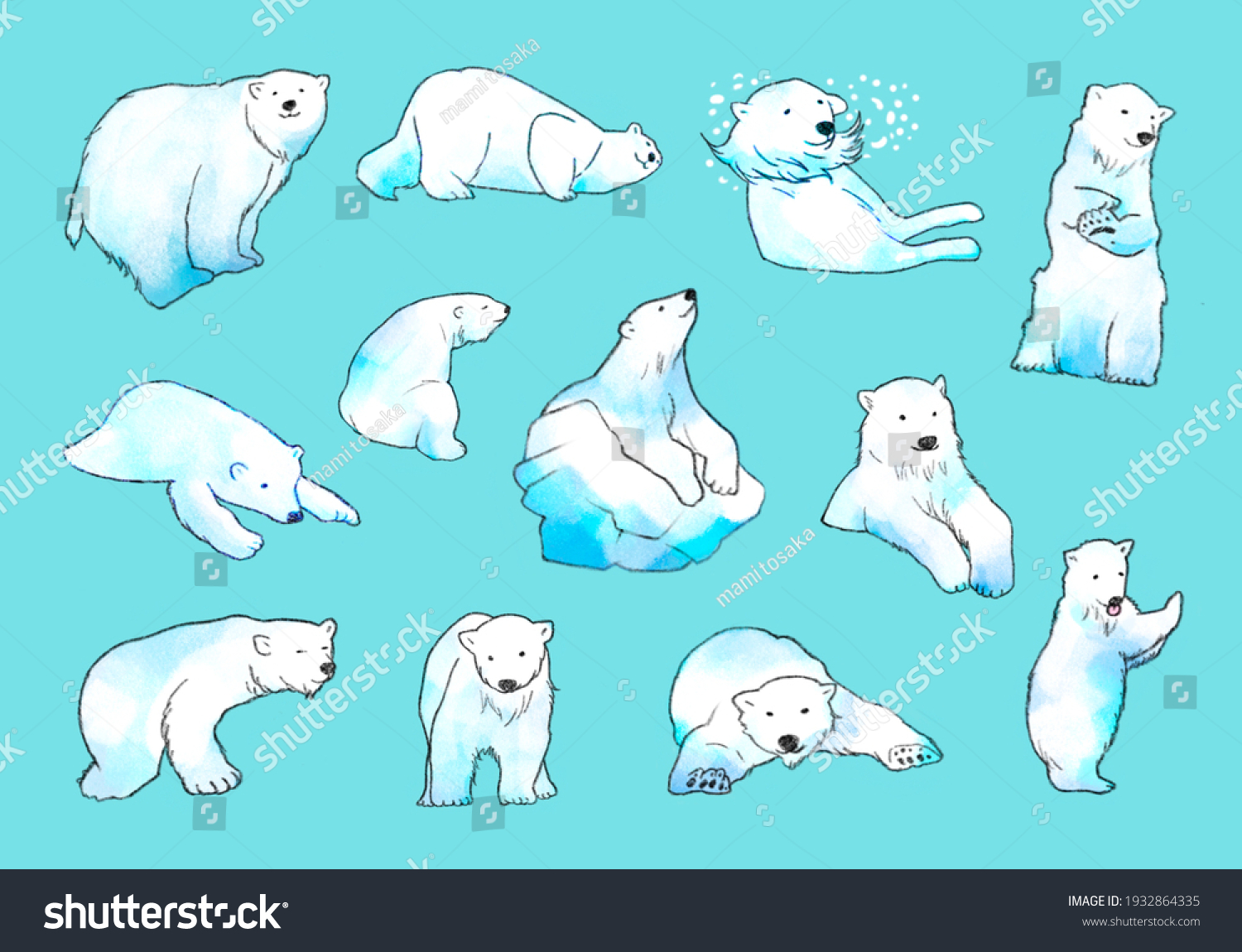 Polar Bear Pose Collection Cute Stock Illustration 1932864335 