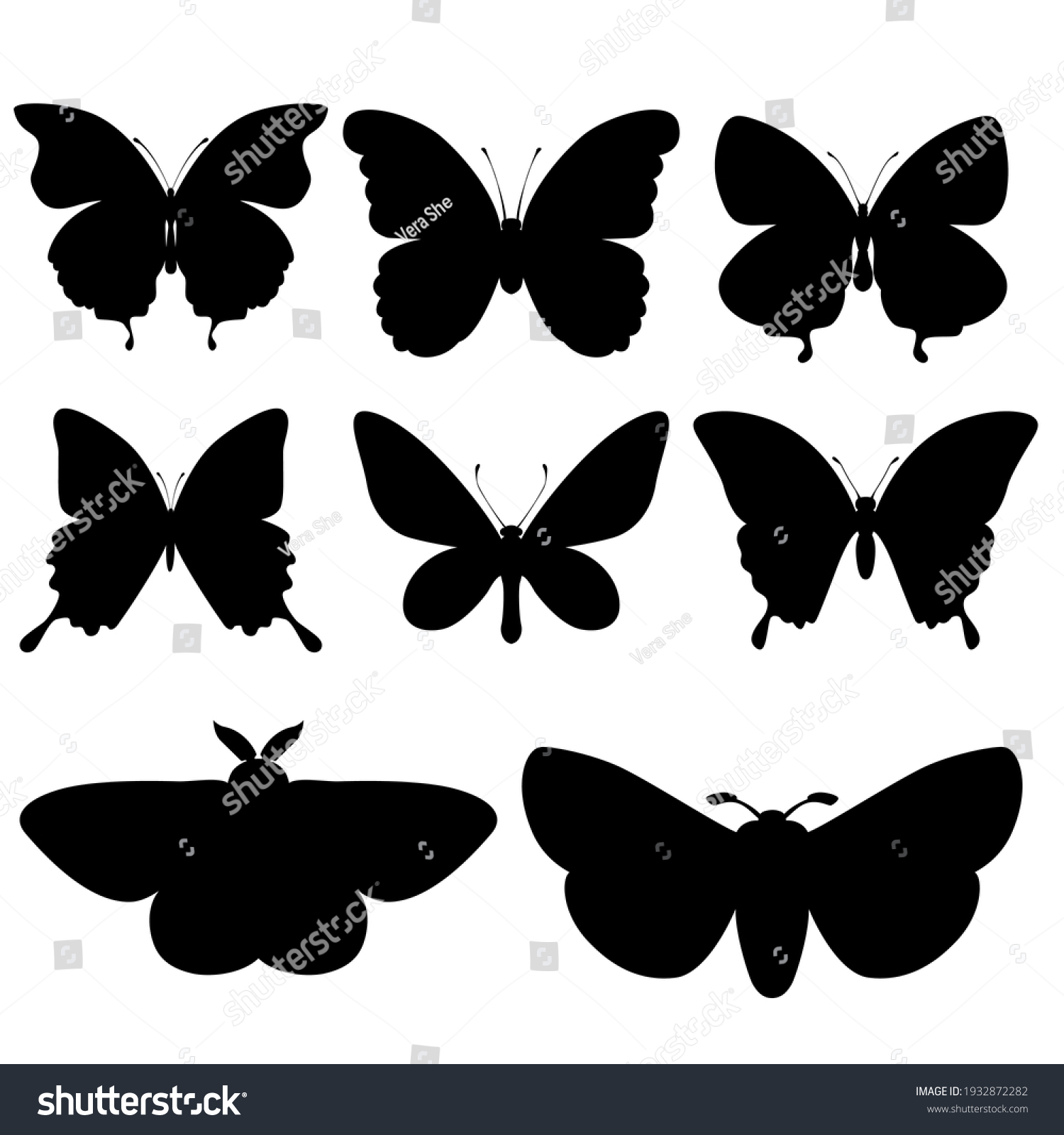 Black Silhouettes Butterflies On White Background Stock Vector (Royalty ...