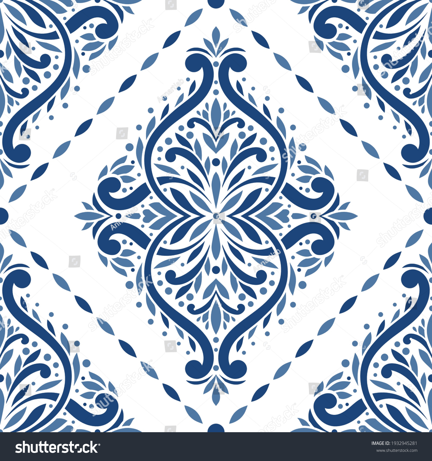 Blue White Damask Seamless Pattern Ornamental Stock Vector (Royalty ...