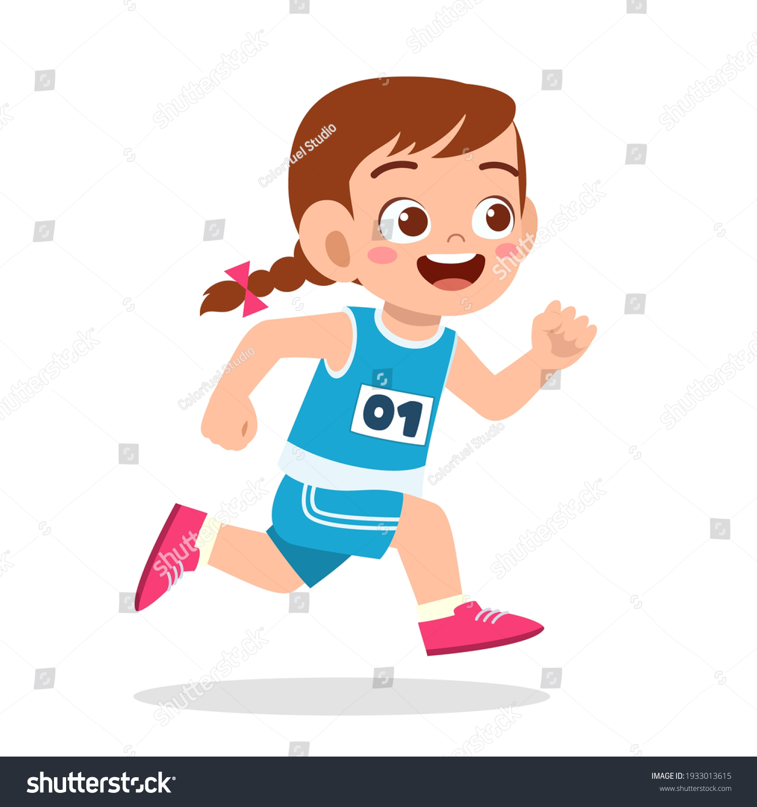 Happy Cute Little Girl Run Marathon Stock Vector (Royalty Free ...