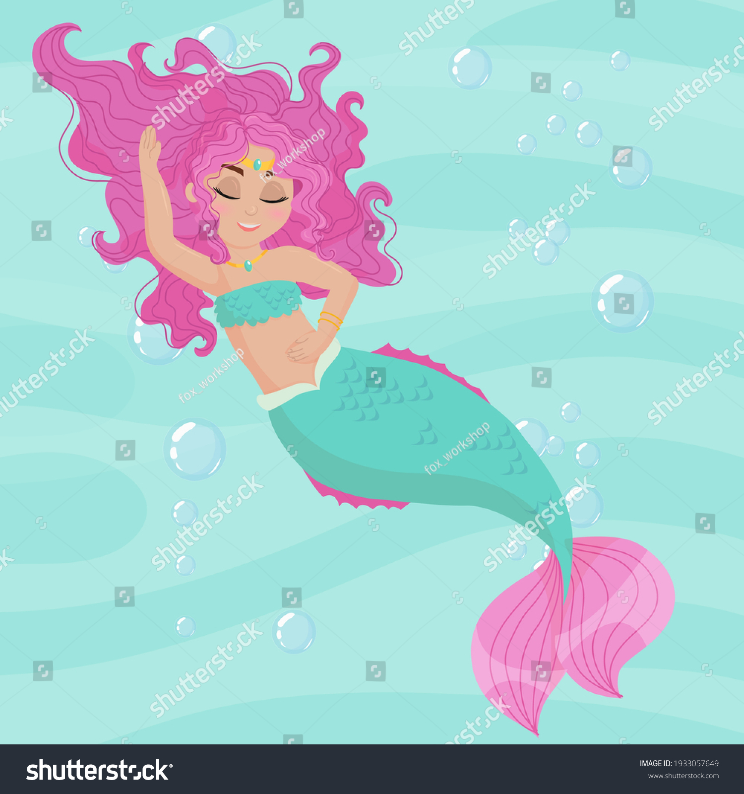 Cute Cartoon Mermaid Little Mermaid Pink Stock Vector Royalty Free 1933057649 Shutterstock 2004