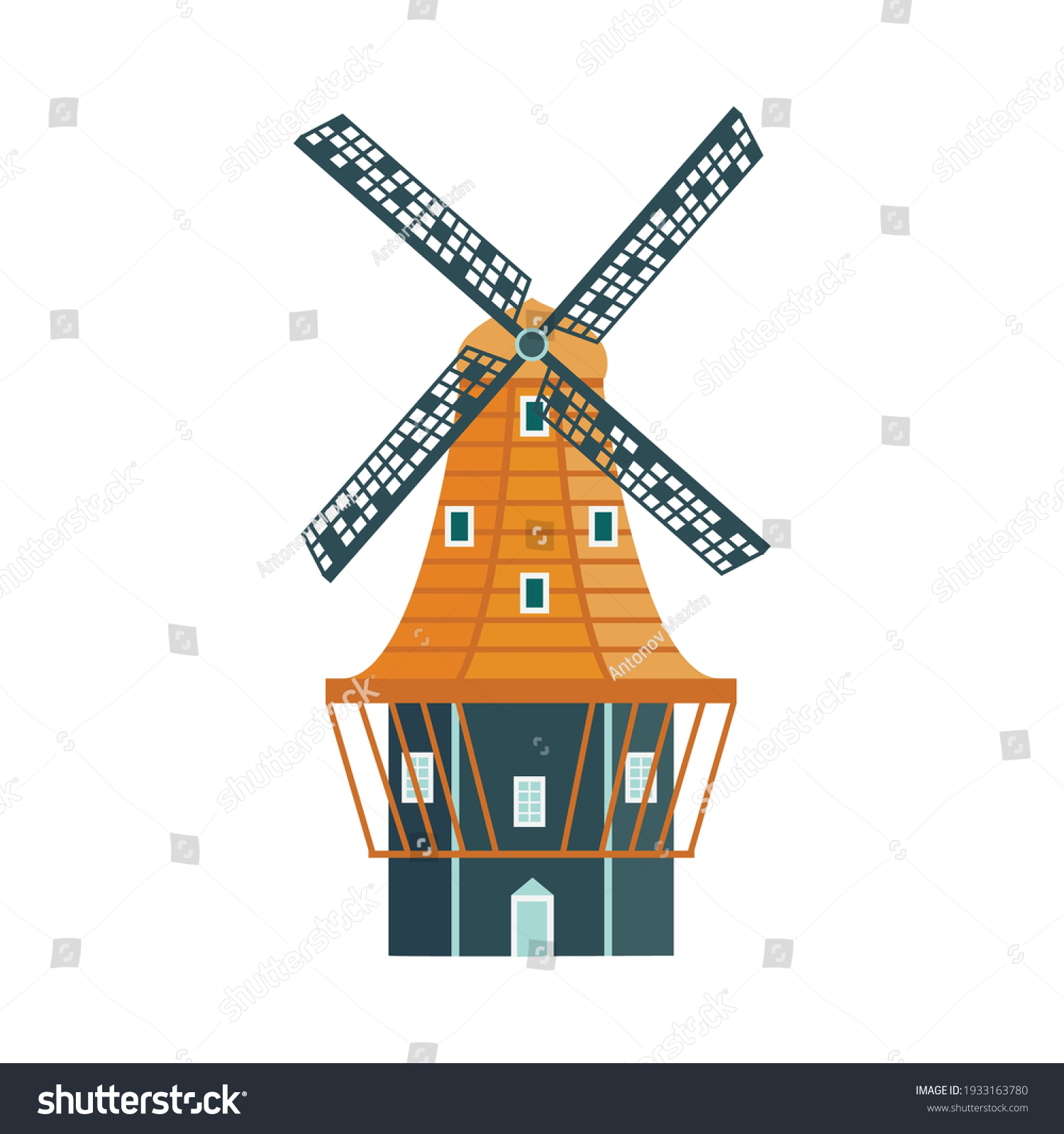 Wooden Building Traditional Windmill Vanes Propeller Stock Vector ...