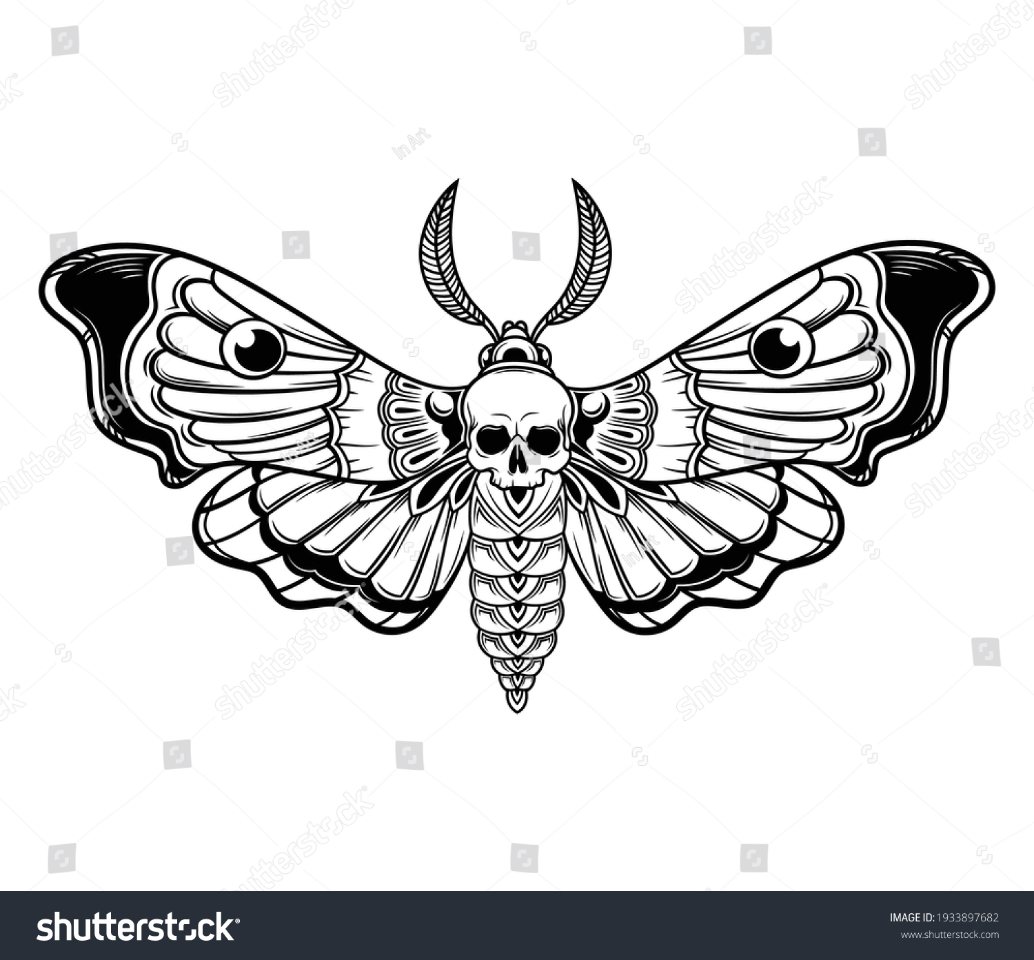 Illustration Stylized Moth Skull Flying Scary Stock Vector (Royalty ...