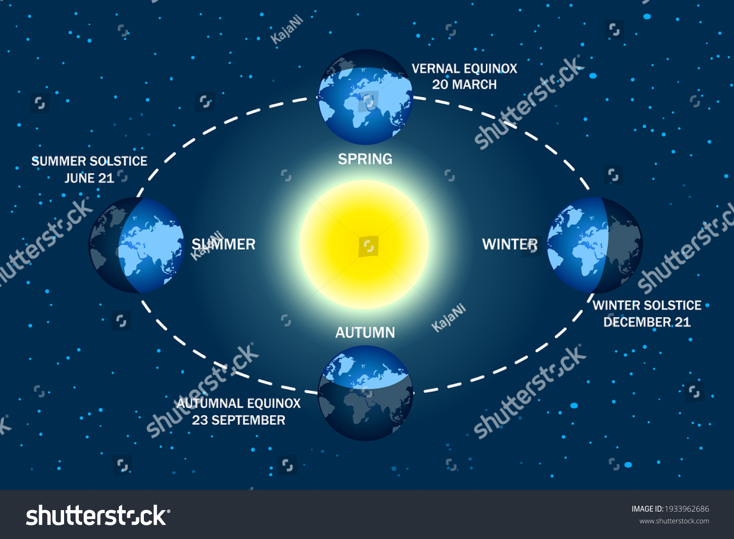 Earth Seasons Diagram Autumnal Vernal Equinoxes Stock Vector (Royalty
