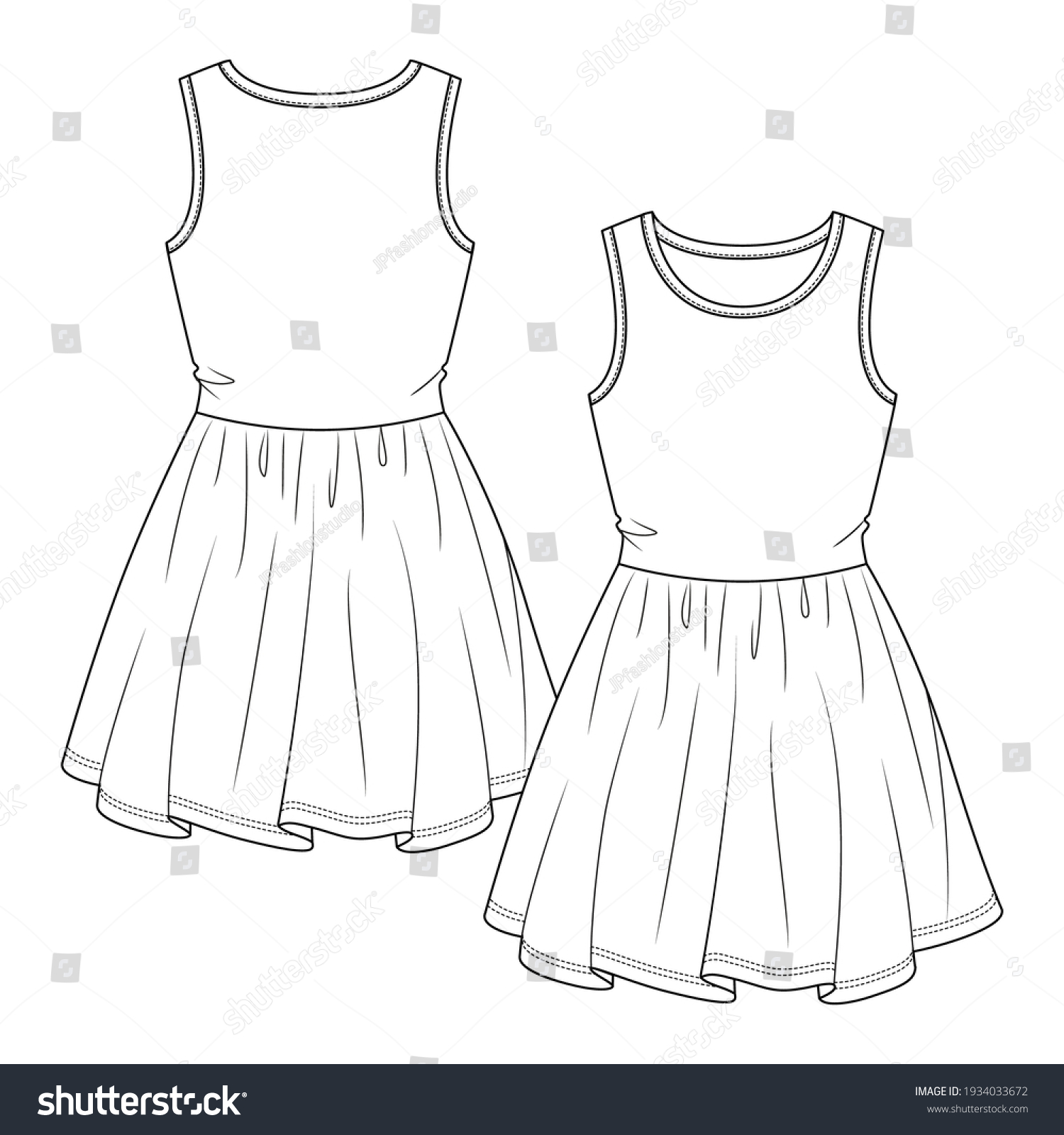 Girls Sleeveless Summer Dress Flat Sketch Stock Vector (Royalty Free ...