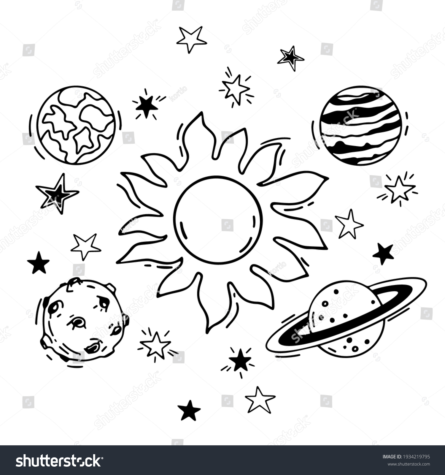 Space Sun Planets Stars Vector Set Stock Vector (Royalty Free ...