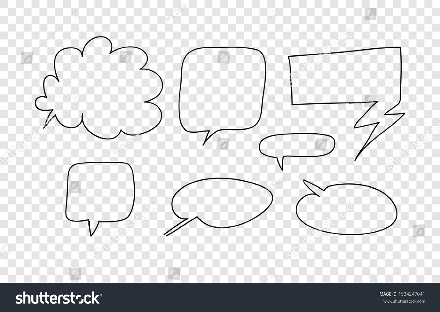 Hand Drawn Set Doodle Speech Bubbles Stock Vector (Royalty Free ...