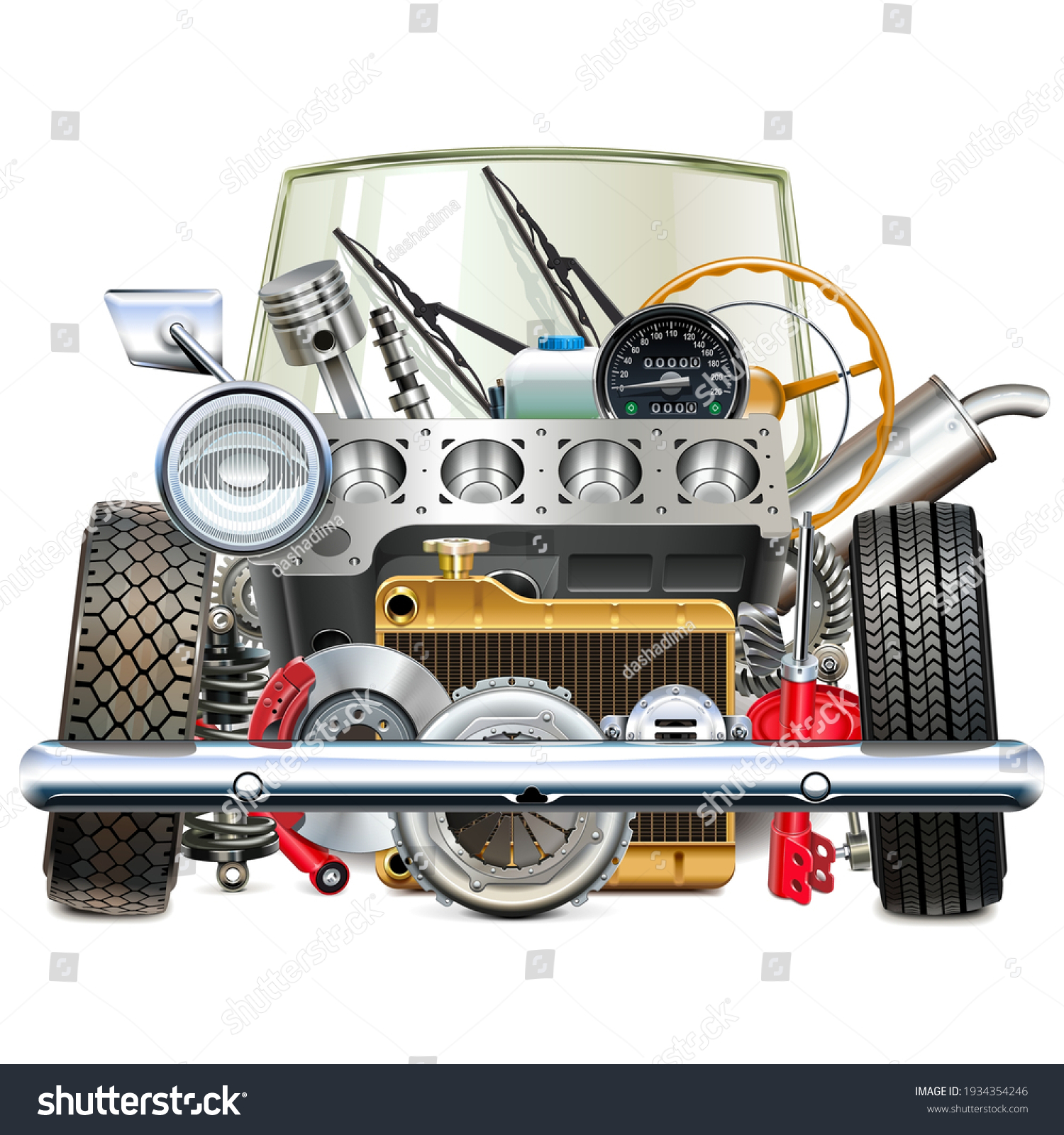 Vector Retro Car Spares Concept Isolated Stock Vector (Royalty Free