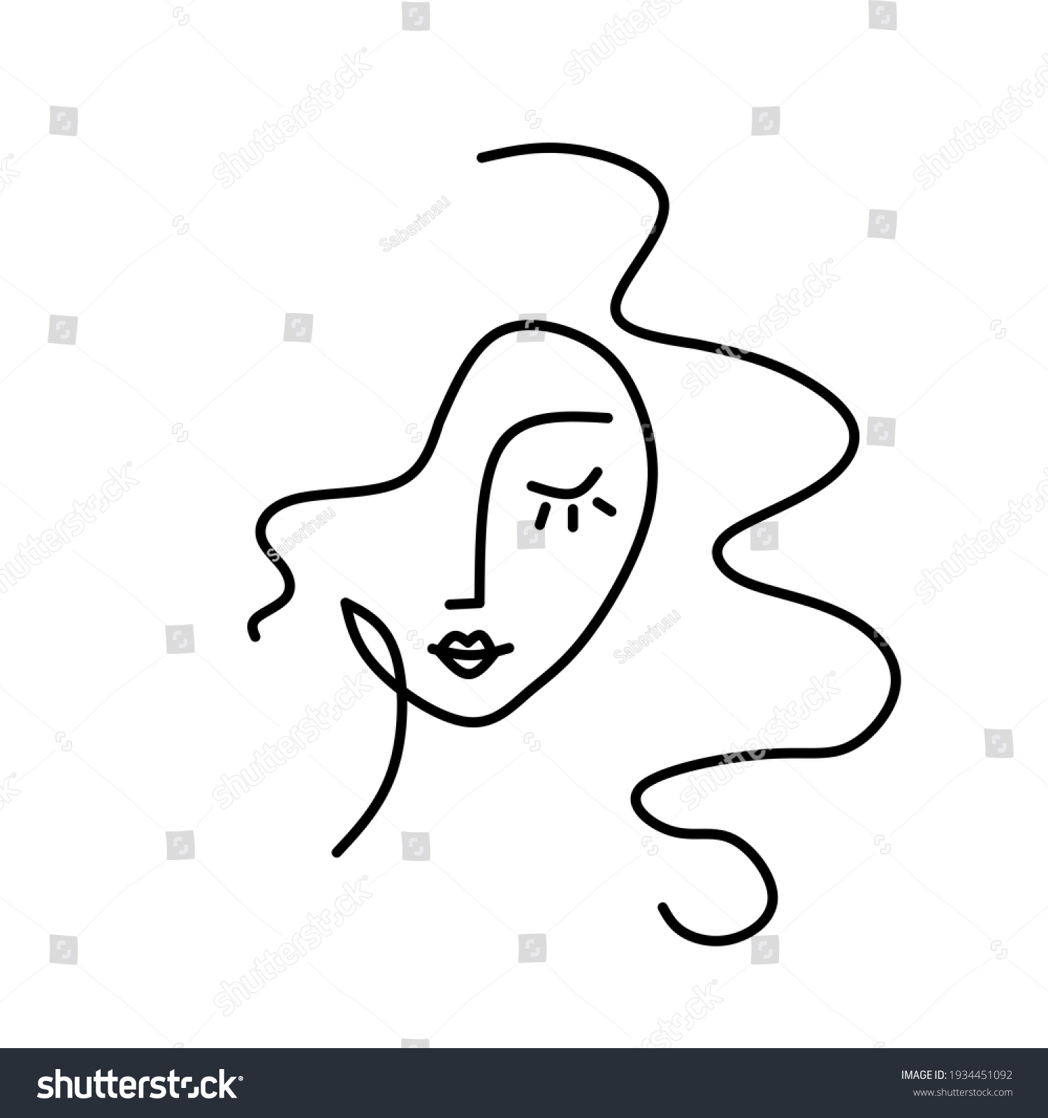 Curly Hair Women Drawing Line Art Stock Illustration 1934451092 Shutterstock