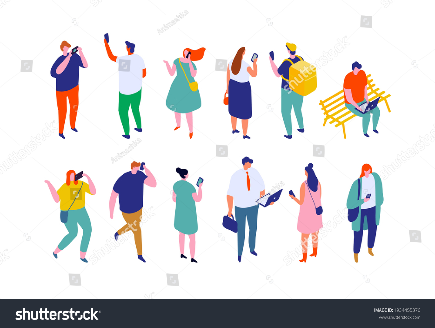 Isometric Peoplevector Male Female Characters Smartphone Stock Vector ...