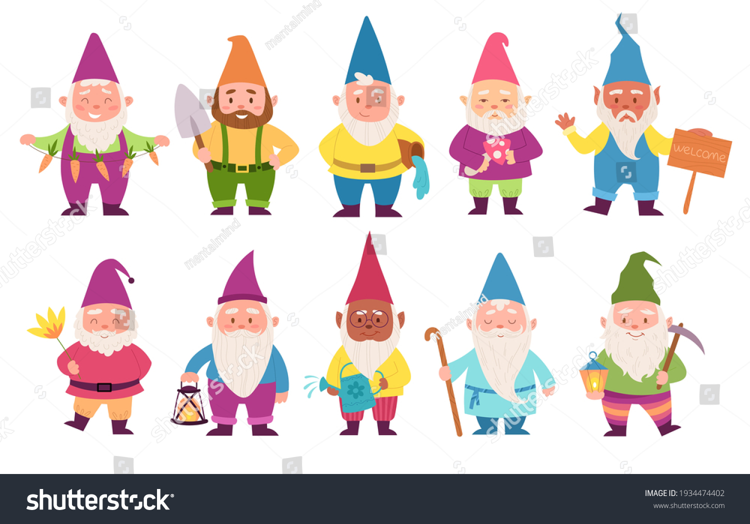 Large Set Ten Cute Cartoon Gnomes Stock Vector (Royalty Free ...