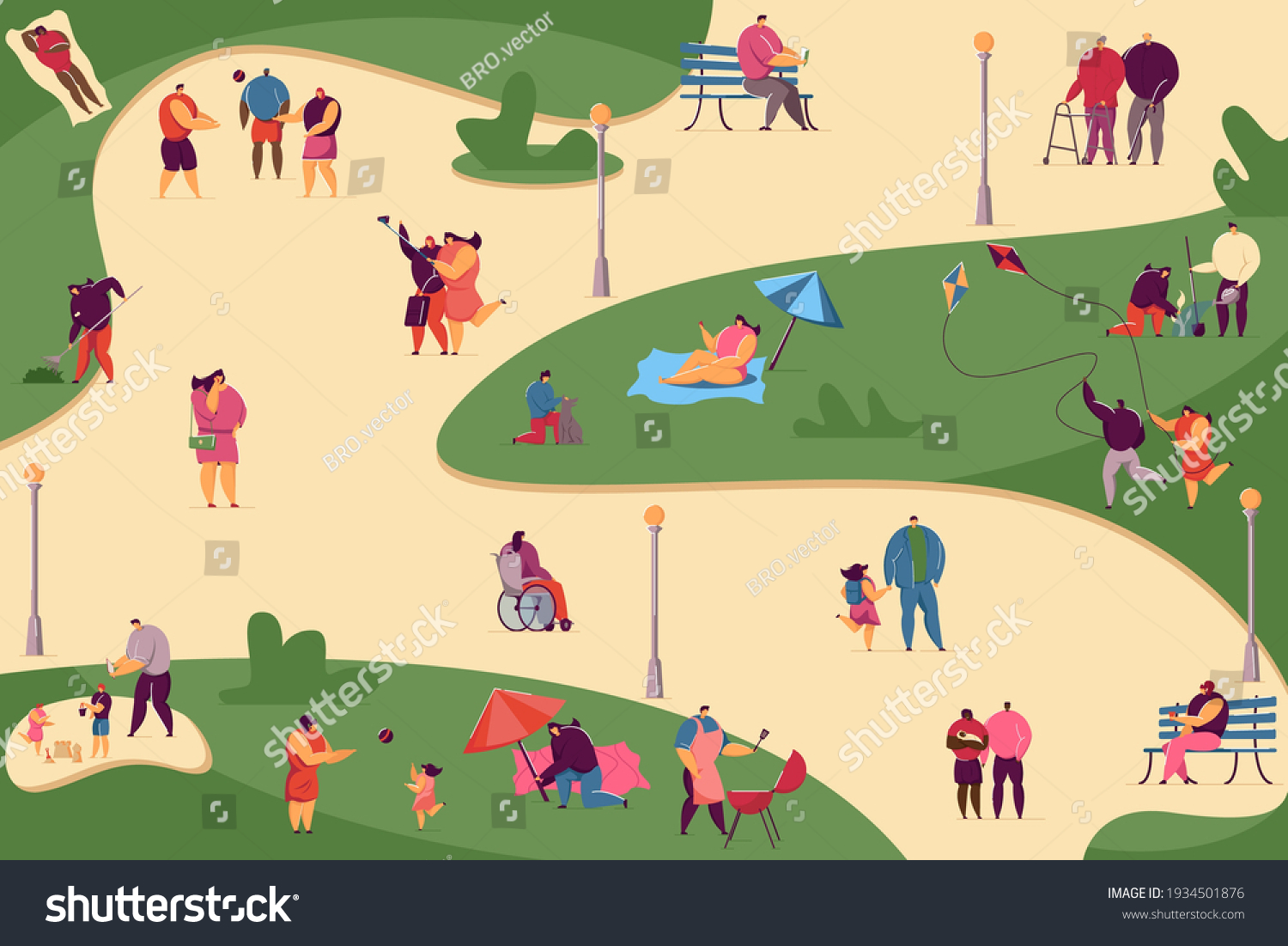 Crowd Various People Walking Park Flat Stock Vector (Royalty Free ...