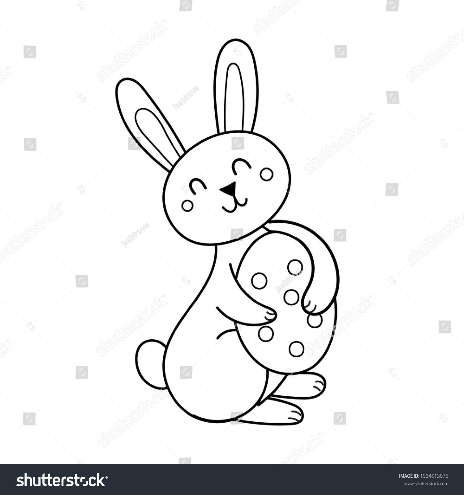 Cute Easter Bunny Egg Coloring Page Stock Vector (Royalty Free ...