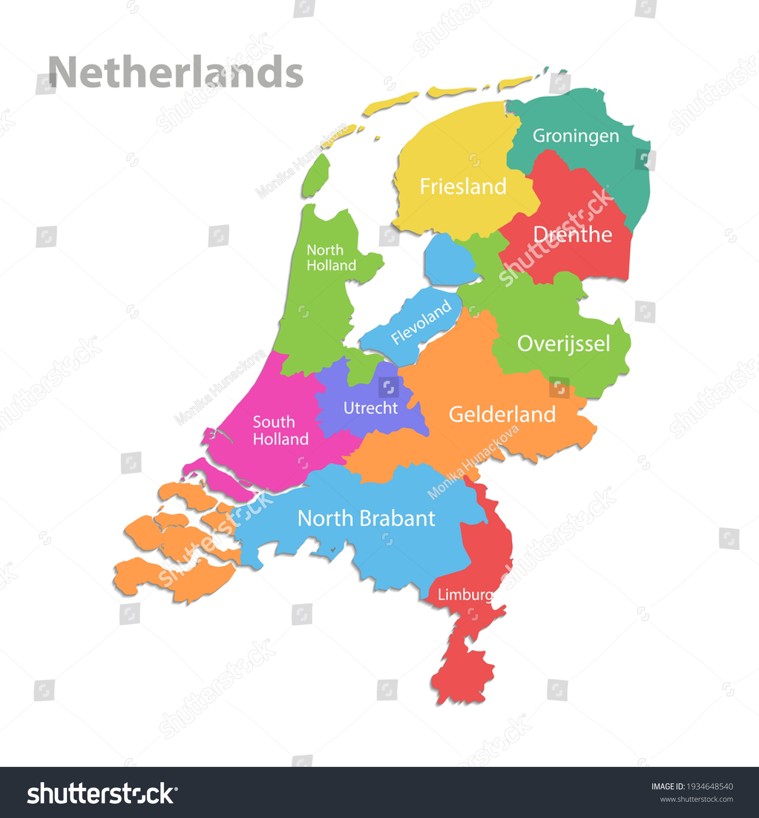 Netherlands Map Administrative Division Separate Individual Stock ...