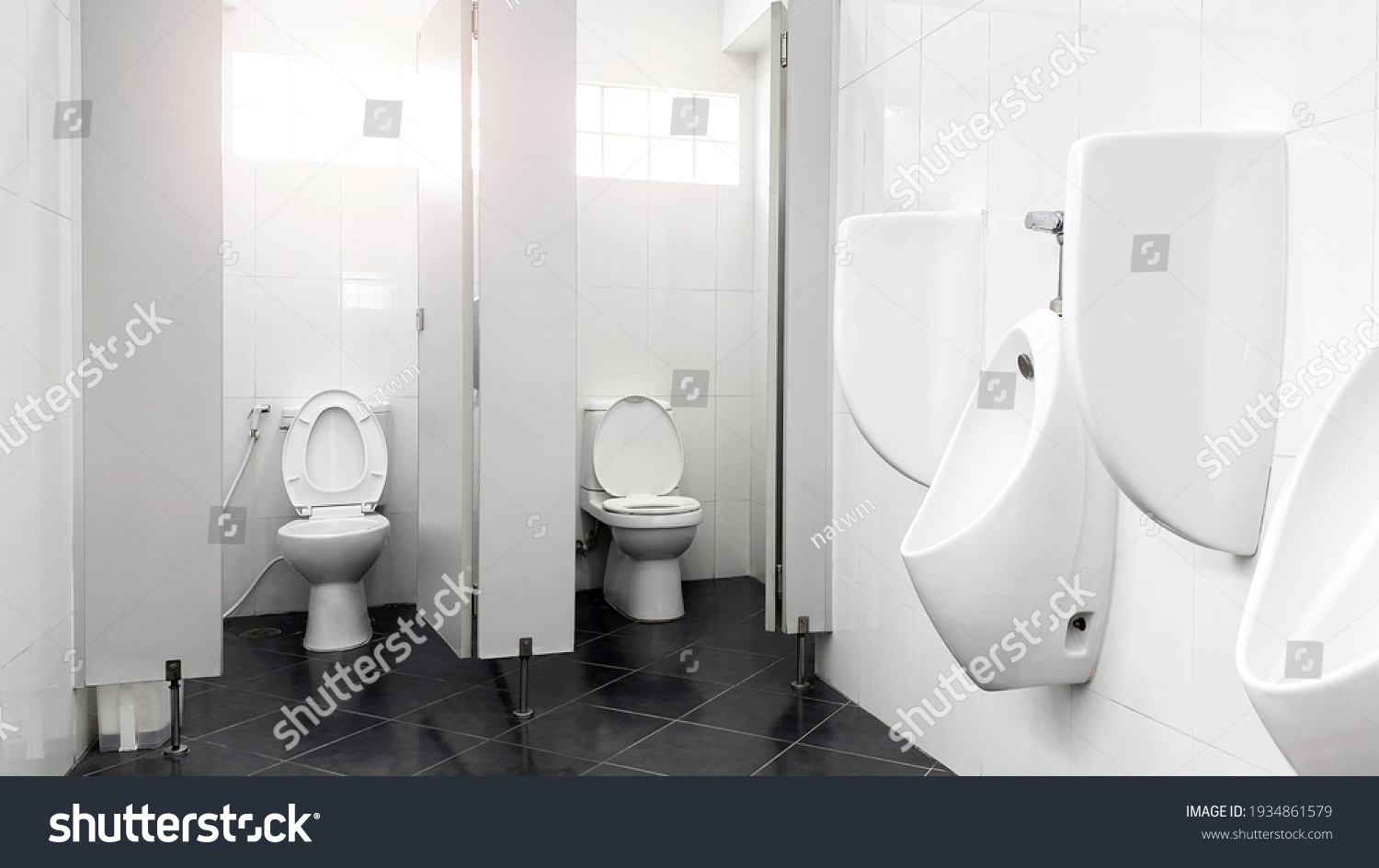 Empty White Public Bathroom Concept Stock Photo 1934861579 | Shutterstock