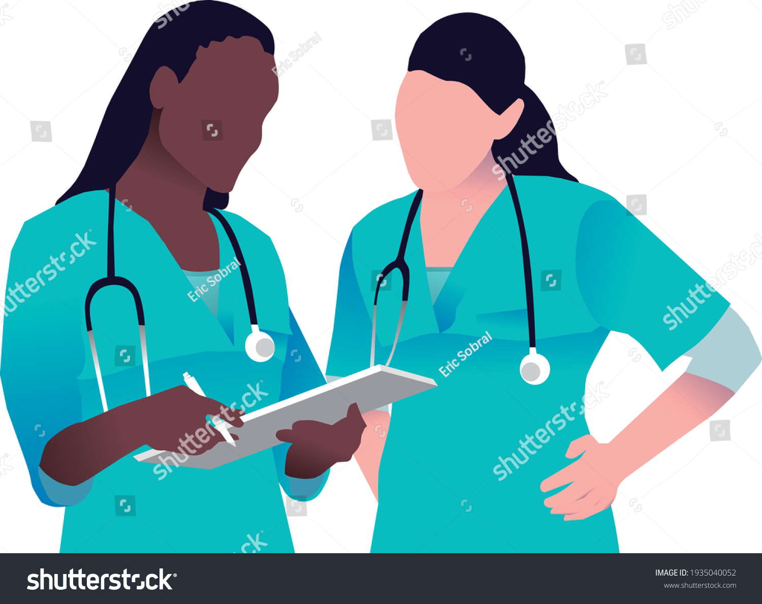 Two Female Nurses Checking Some Documents Stock Vector Royalty Free