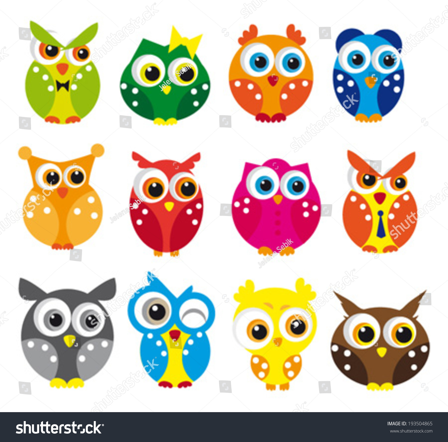 Cute Vector Collection Owls Stock Vector (royalty Free) 193504865 