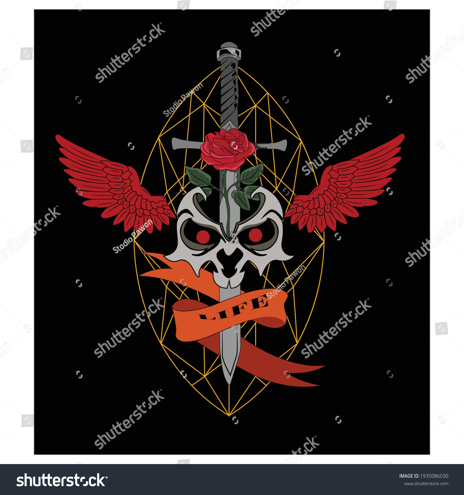 Rose Sword Skull Illustration Your Clothing Stock Vector (Royalty Free ...