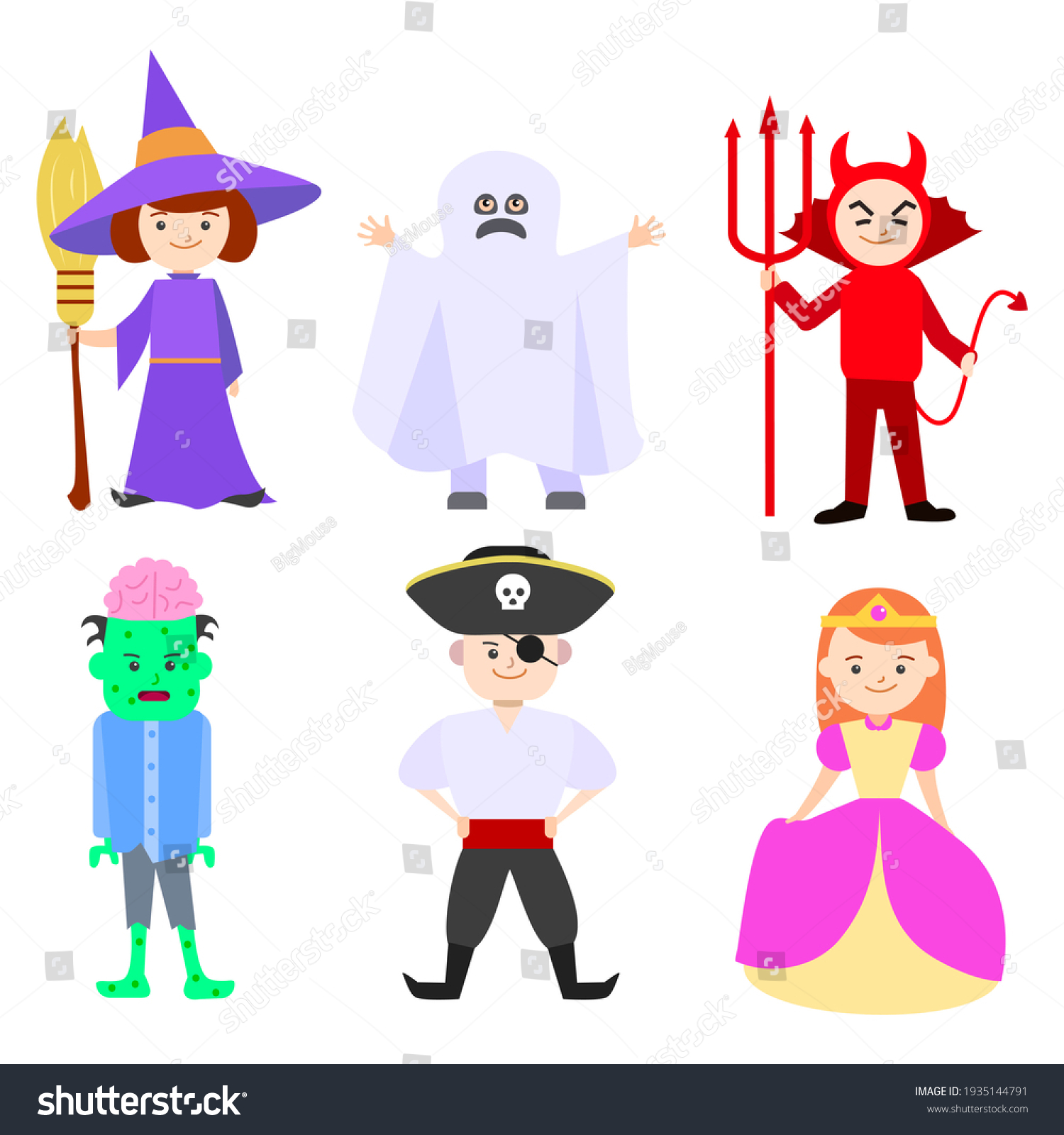 Cartoon Halloween Kids Costumes Set Include Stock Illustration ...