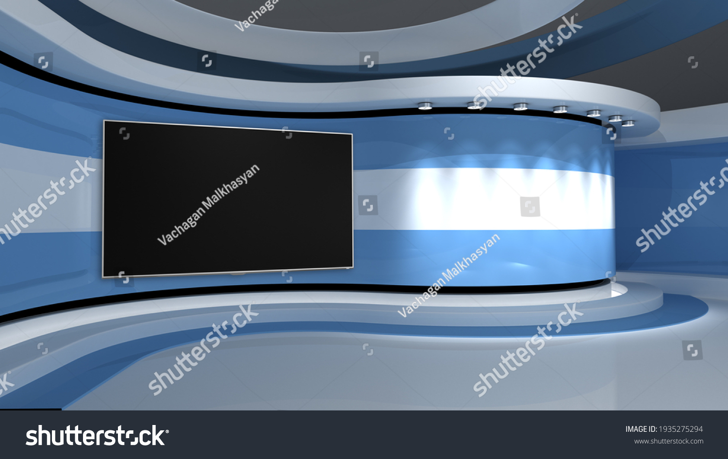 青のテレビスタジオ背景の3dレンダリング のイラスト素材 Shutterstock