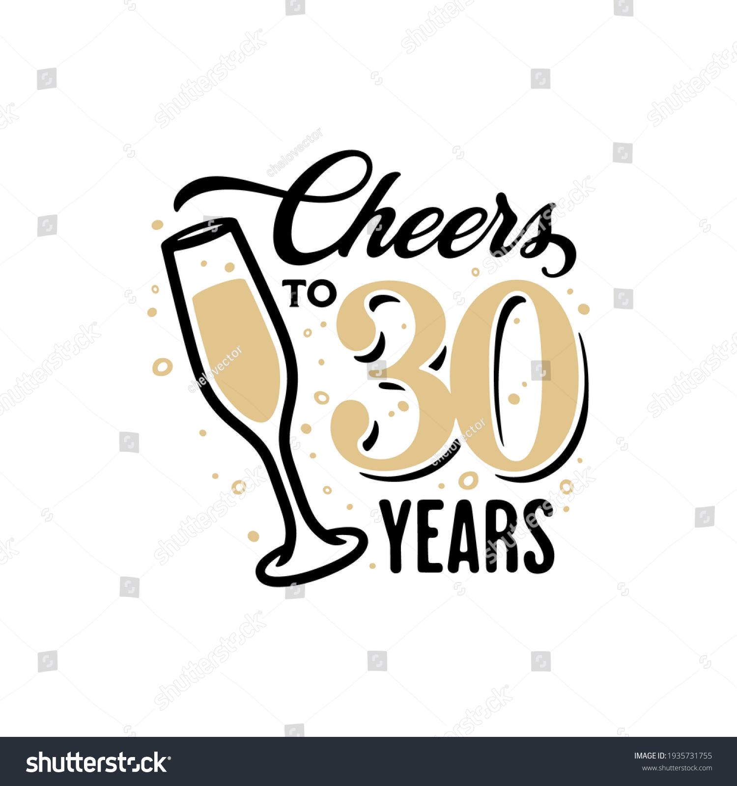 Vektor Stok Cheers 30 Years Lettering Sign Glass (Tanpa Royalti