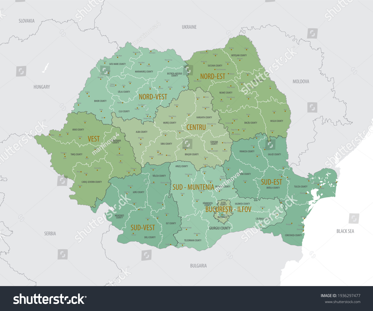 Detailed Map Romania Administrative Divisions Into Stock Vector ...