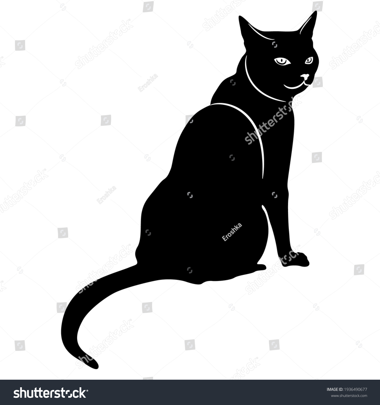 Sitting Domestic Cat Black White Silhouette Stock Vector (Royalty Free ...