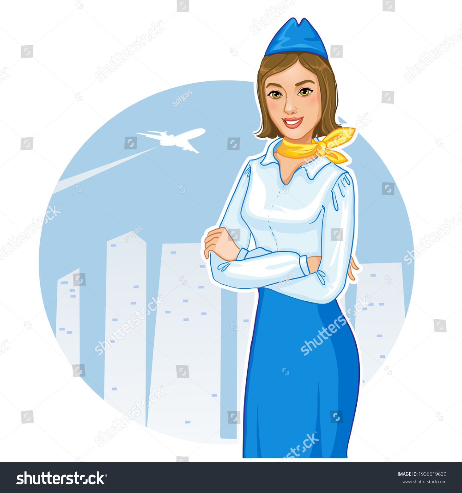 Cartoon Young Cheerful Stewardess Vector Image Stock Vector (Royalty ...