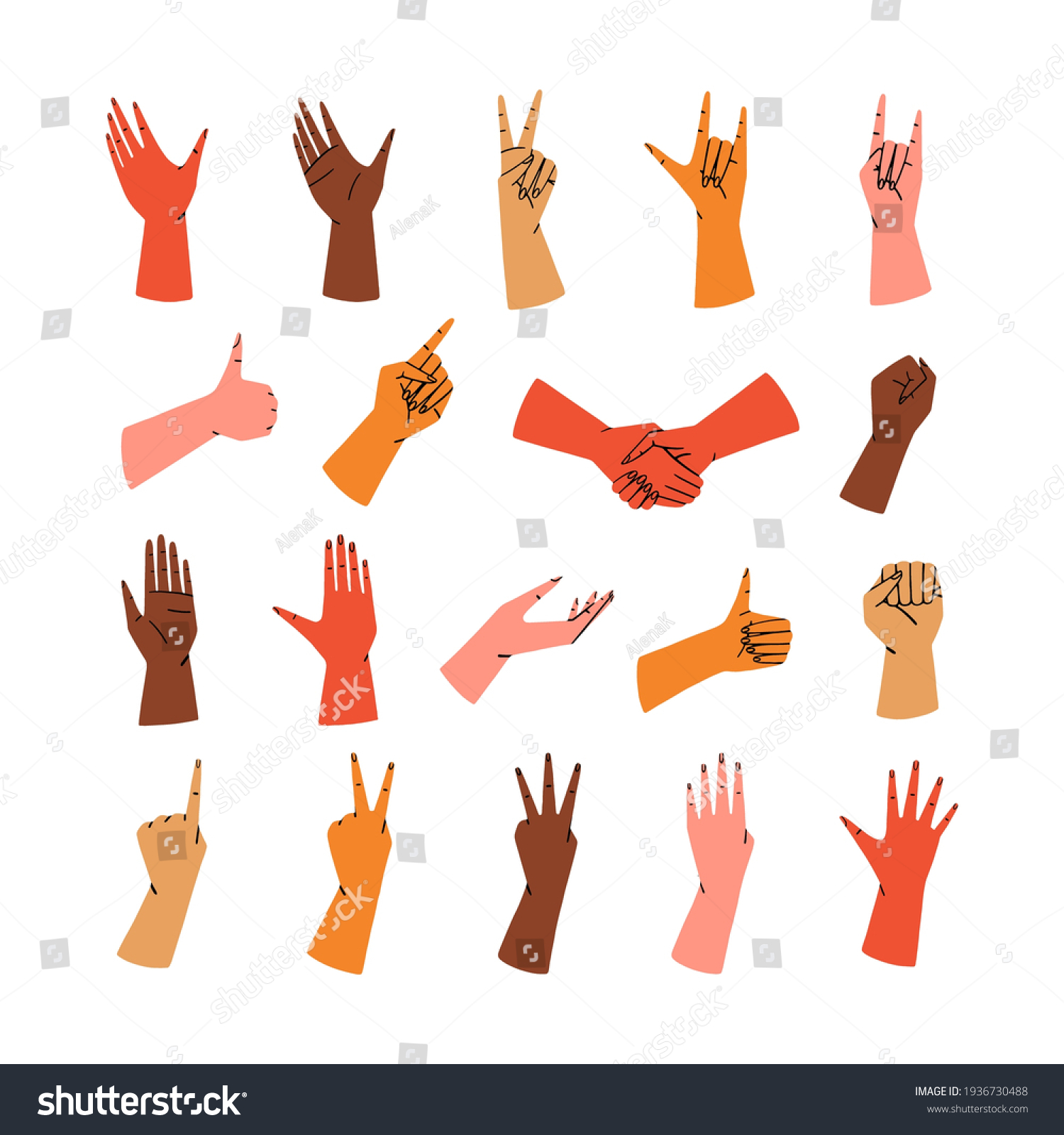 Set Various Hand Gestures Different Skin Stock Vector (Royalty Free ...