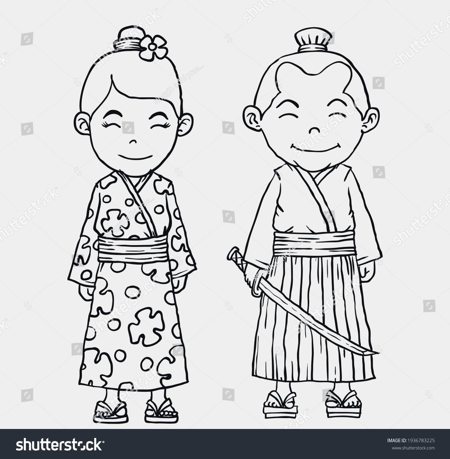 Coloring Page Japanese People Stock Vector (Royalty Free) 1936783225 ...