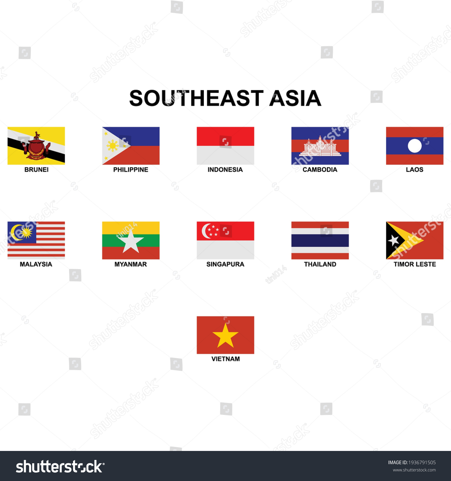 Flags Set Icon Country Southeast Asia: เวกเตอร์สต็อก (ปลอดค่าลิขสิทธิ์ ...