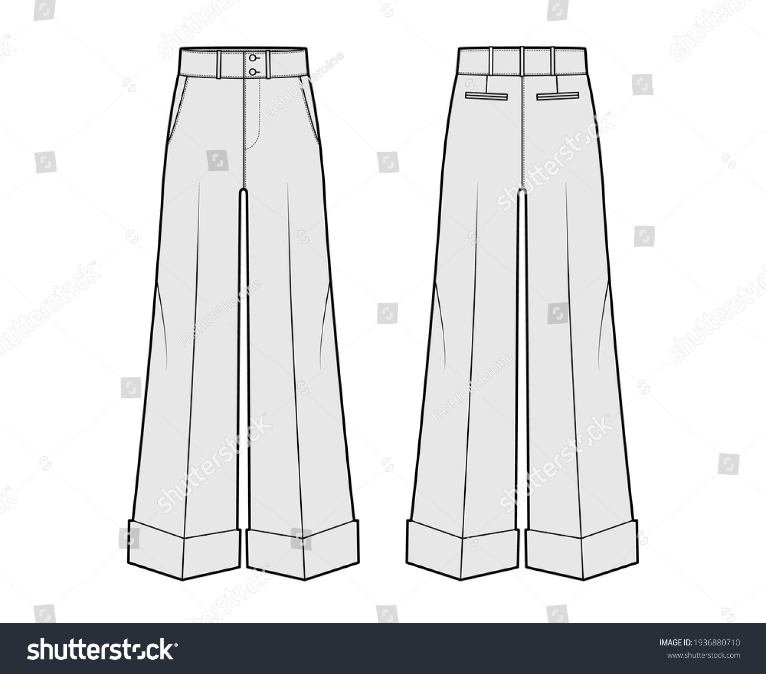 Pants Oxford Tailored Technical Fashion Illustration Stock Vector ...