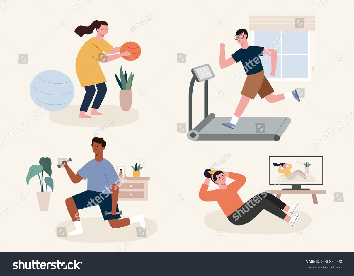 Flat Illustration People Doing Different Workouts Stock Illustration ...