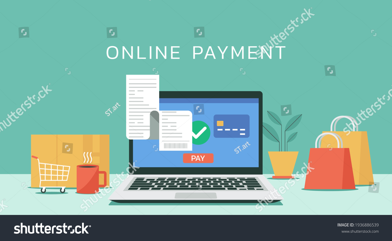 Online Payment On Laptop Computer Electronic Stock Vector (Royalty Free ...