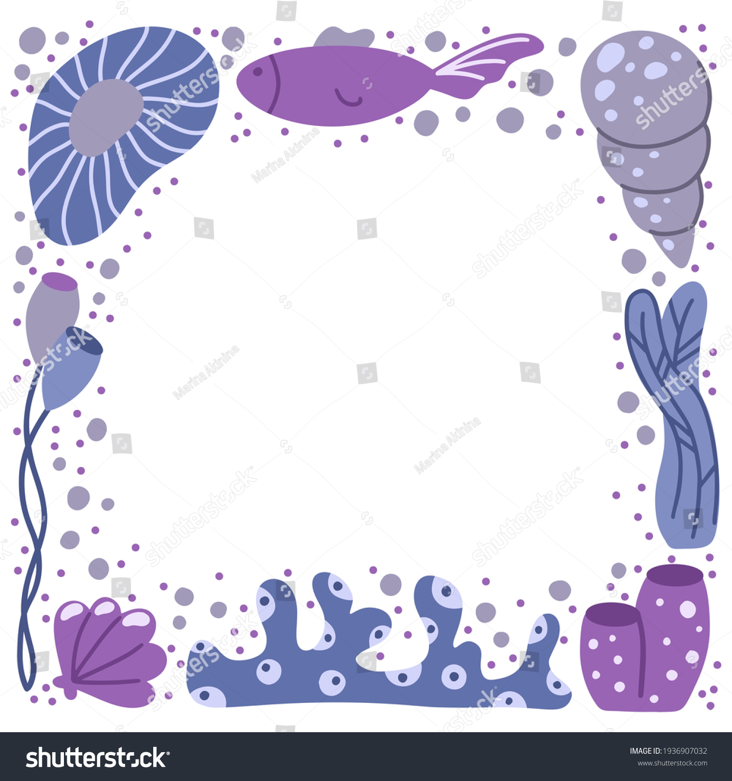 Marine Frame Hand Drawn Ocean Elements Stock Vector (Royalty Free ...