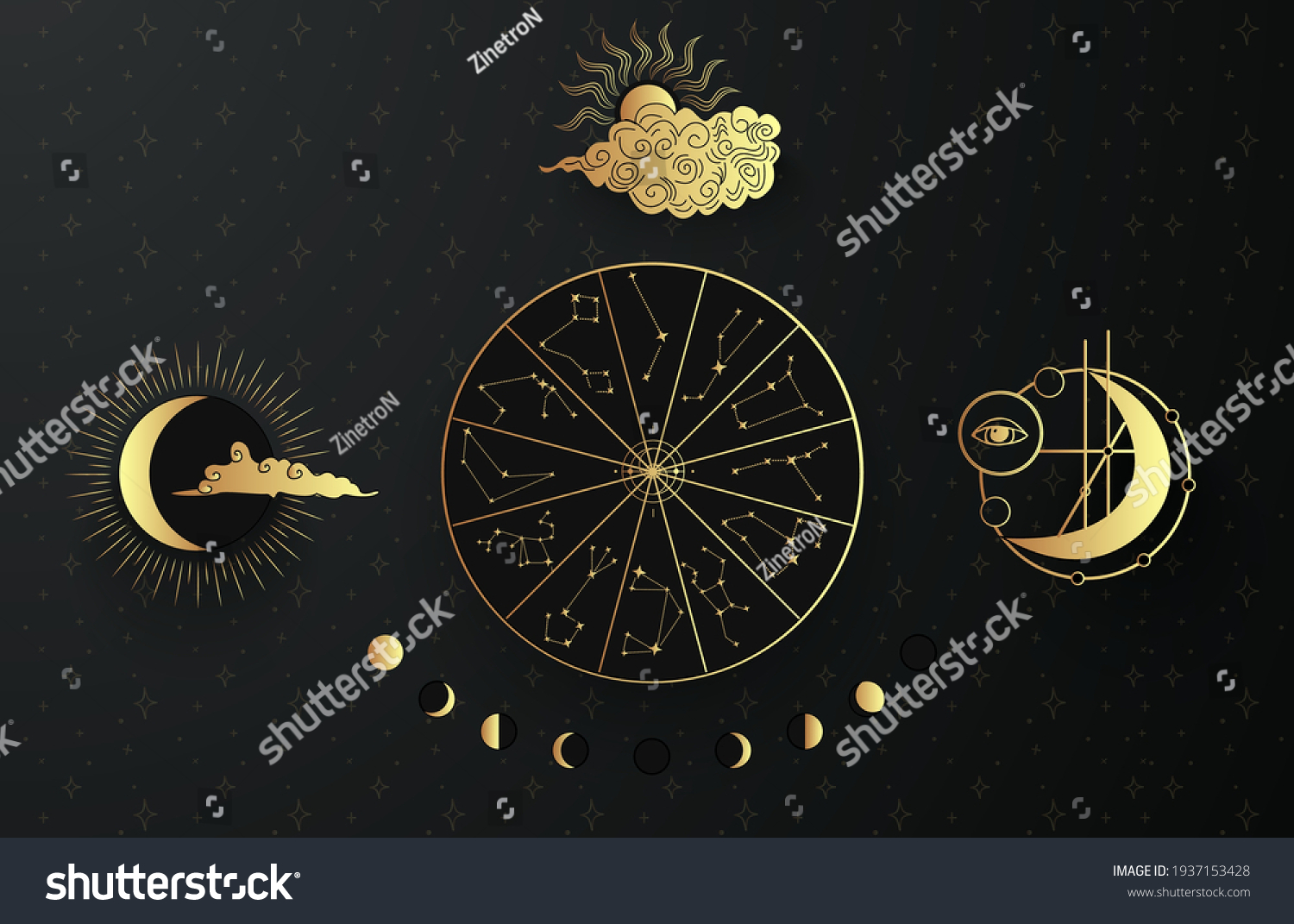 Mystic Lunar Phases Sun Moon Cloudy Stock Vector (royalty Free 