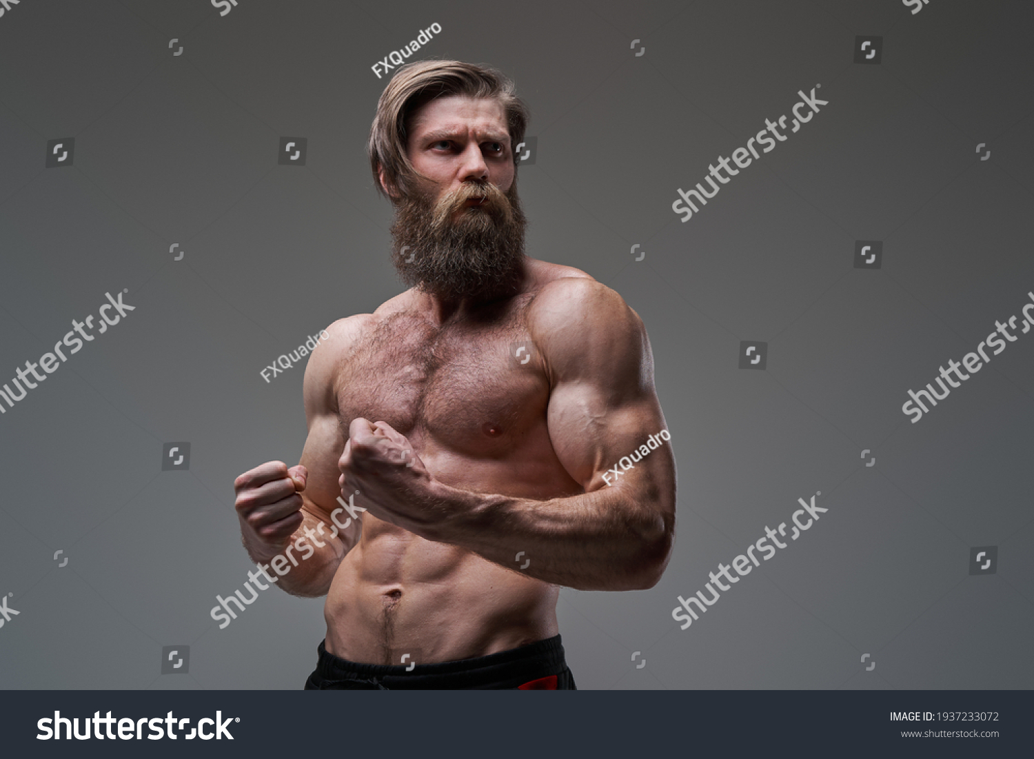 Angry Bodybuilder Fists Looks Away Gray Stock Photo Shutterstock