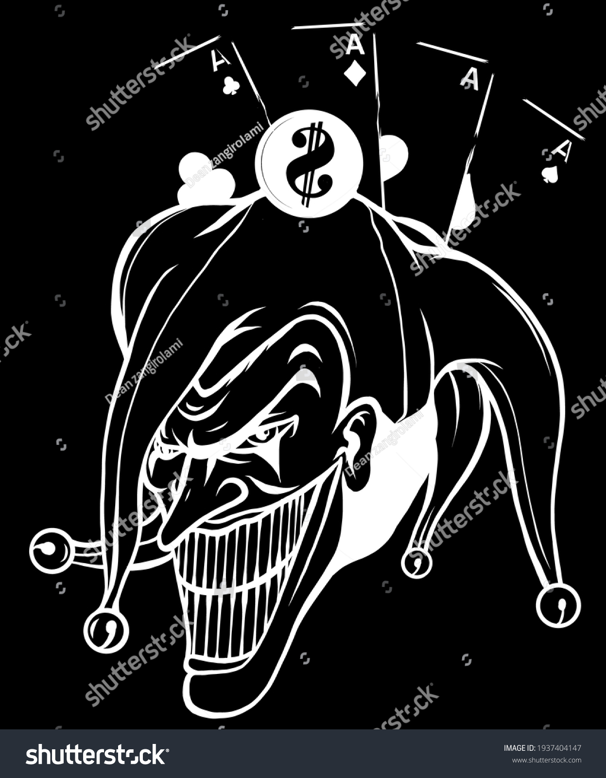 Vector Fantasy Illustration Joker Silhouette Black Stock Vector Royalty Free 1937404147 