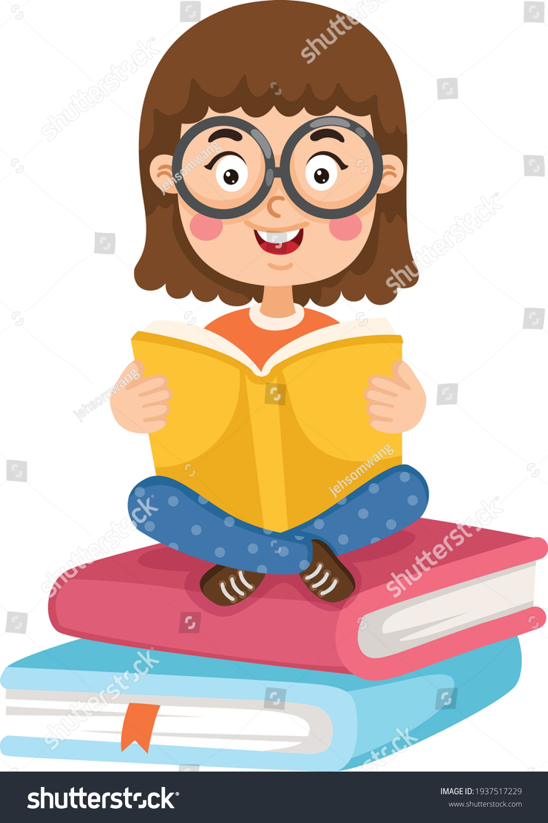 Illustration Young Girl Reading Book Vector Stock Vector (Royalty Free ...
