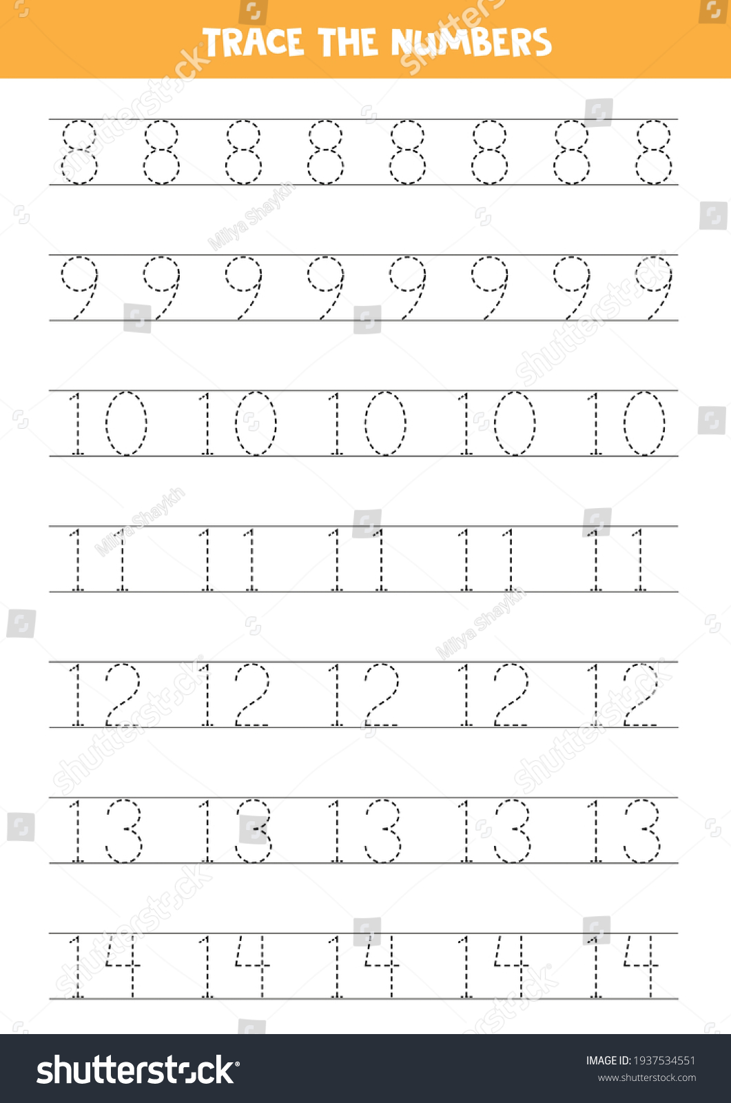 Trace Numbers 814 Handwriting Practice Preschool Stock Vector (Royalty ...