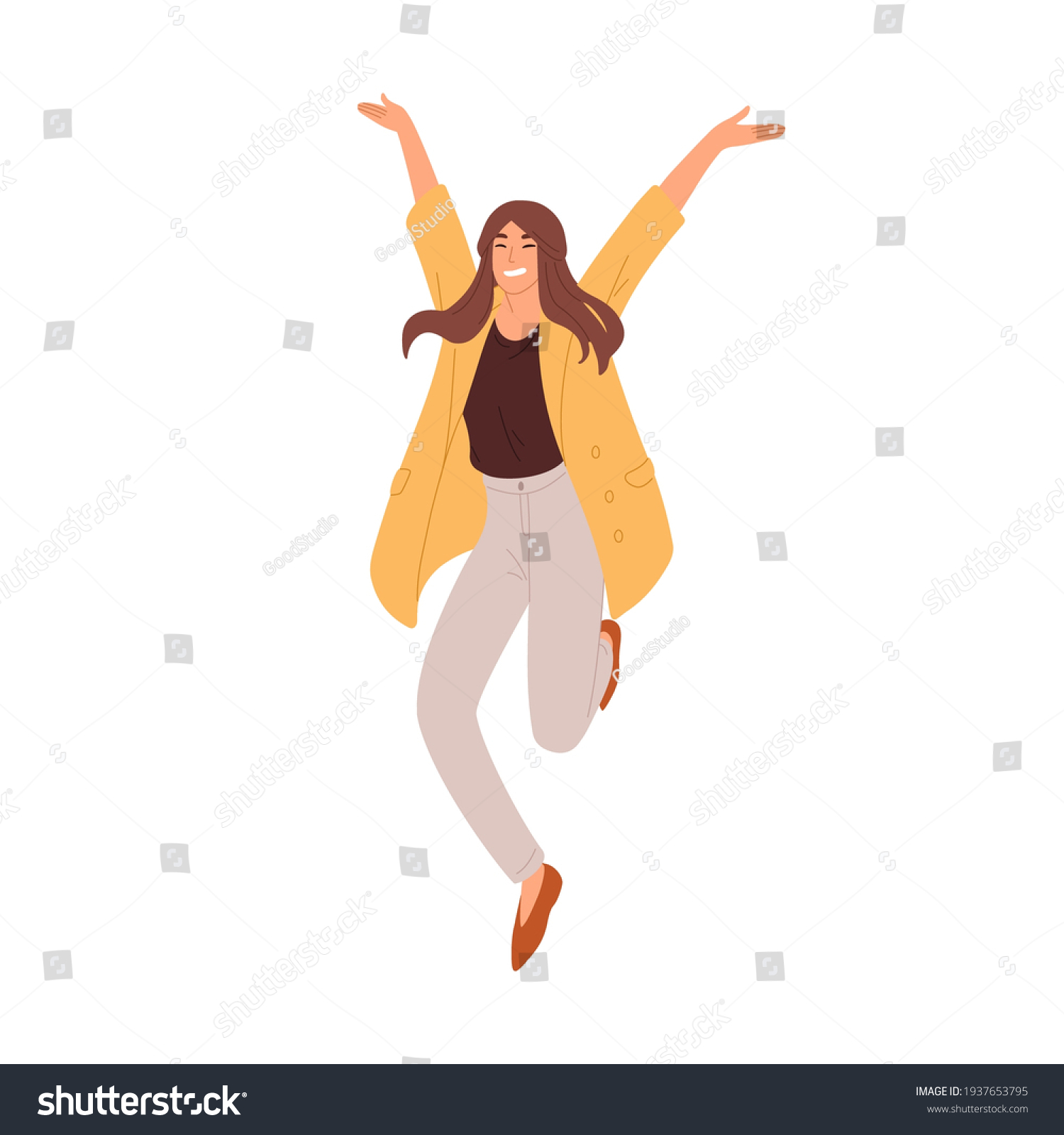 Happy Woman Jumping Joy Success Rejoicing Stock Vector (Royalty Free ...