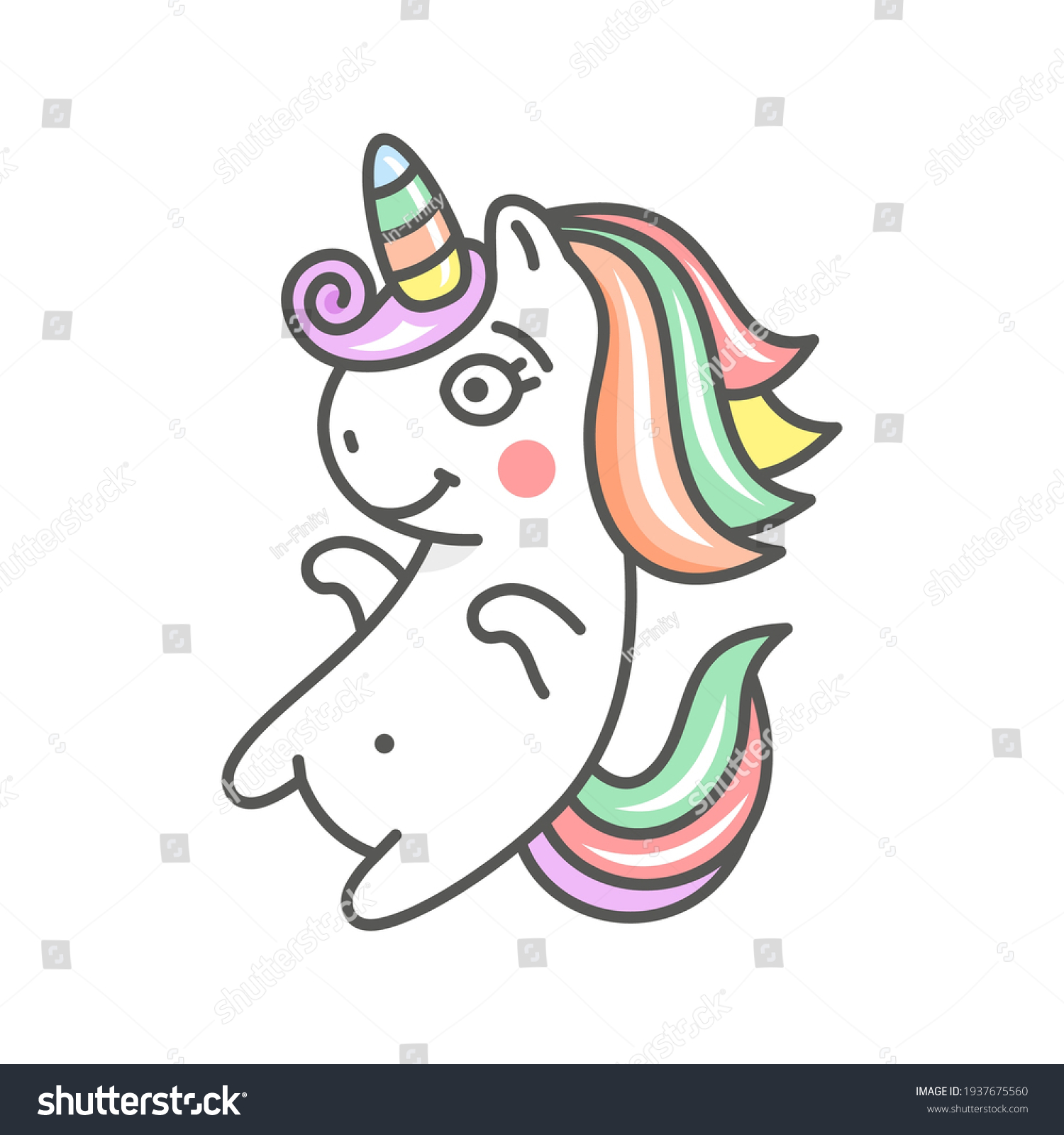 Cute Cartoon Unicorn Character Icon On Stock Vector (Royalty Free ...