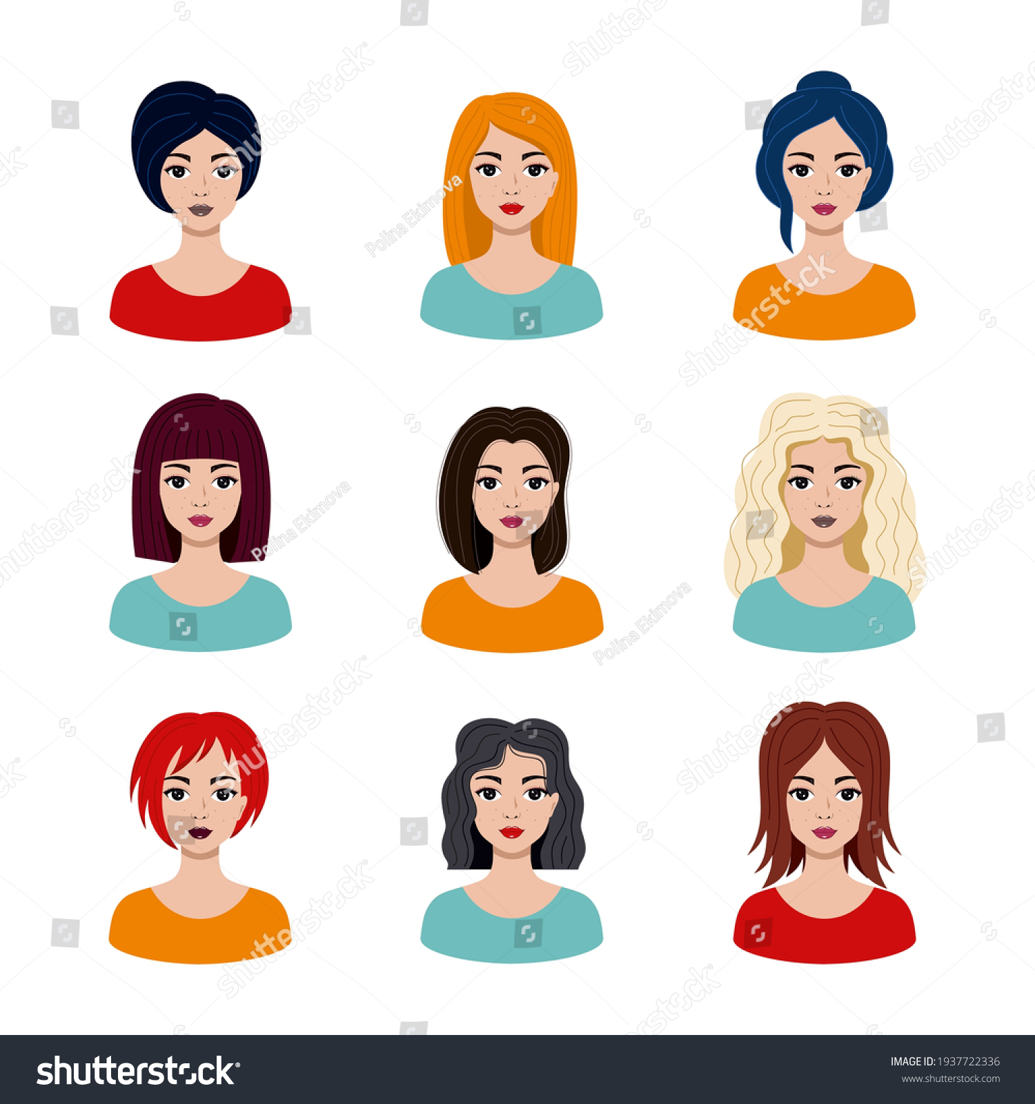 Woman Fashionable Hairstyle Set Avatars Girls Stock Vector (Royalty ...