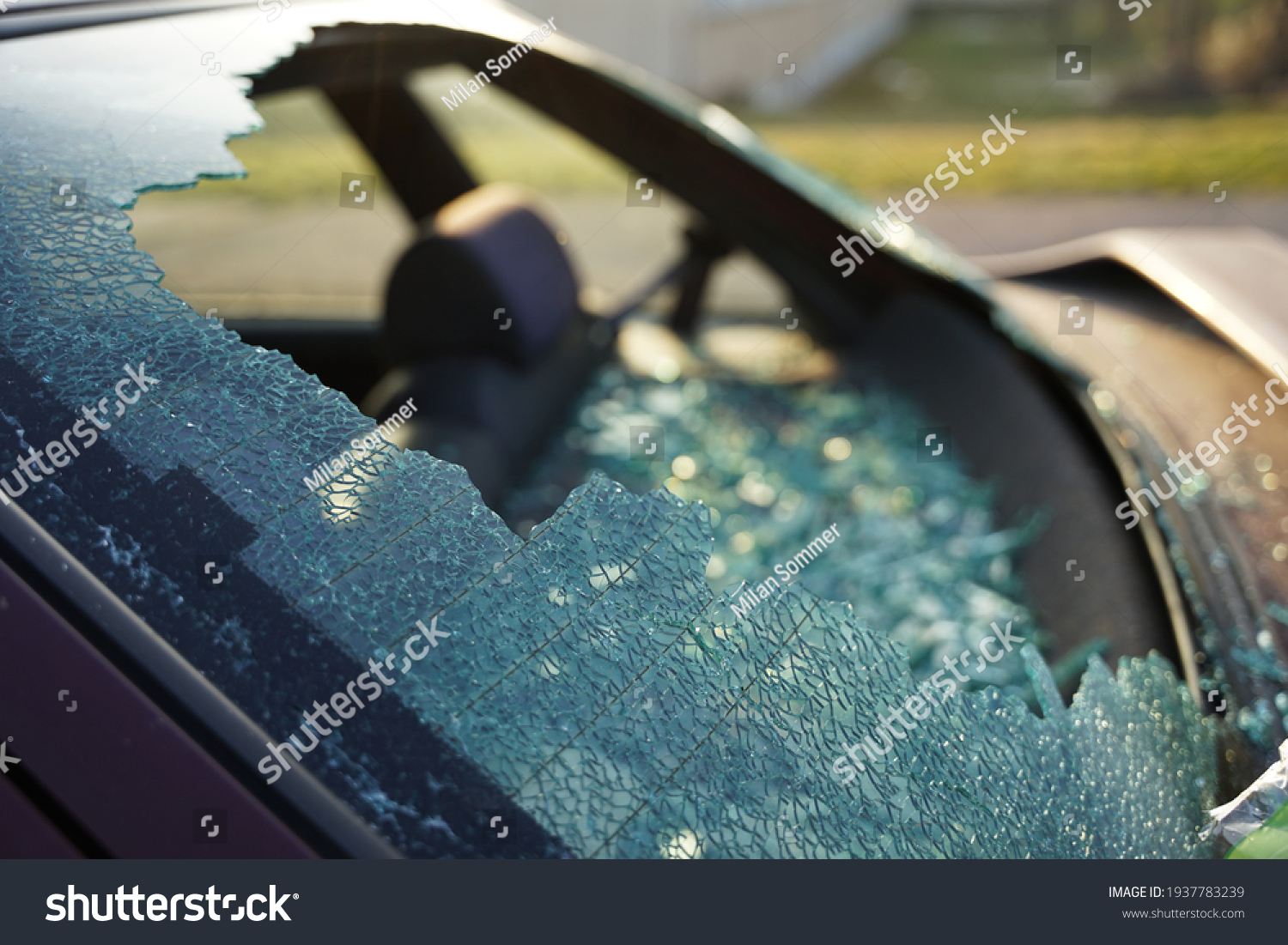 Broken Rear Window Car During Accident Stock Photo 1937783239