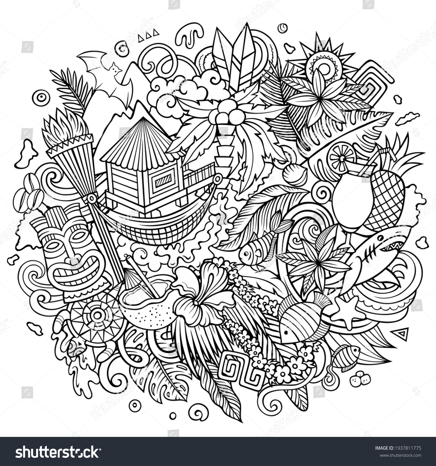 Hawaii Hand Drawn Cartoon Doodle Illustration Stock Vector (Royalty ...